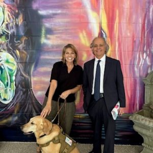 Eddie Farah, Teresa Miles and WCJ Therapy Dog, Hero in the Serenity Garden at SAFE Center